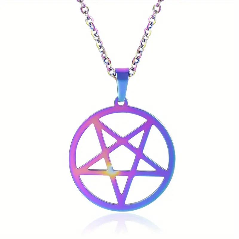 Pentagram Star multicolored Necklace Pendant chain Wicca Goth Rock Crue Devil