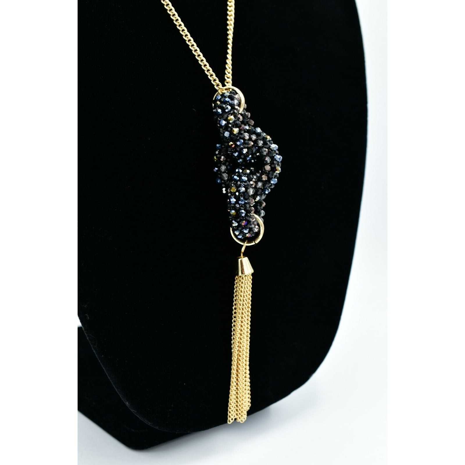 INC NWT Long Statement Necklace Layered Chain Tassel Gunmetal Crystal Gold BinL