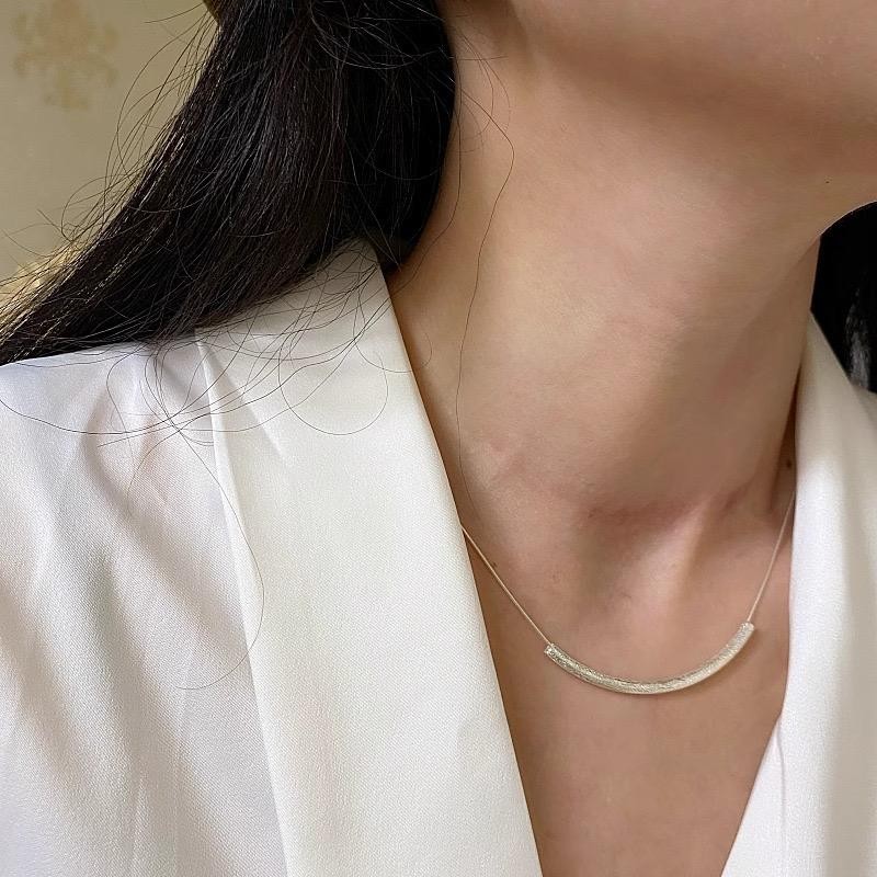 925 Sterling Silver Big Tube Pendant Necklace Minimalist Cylinder Chain Jewelry