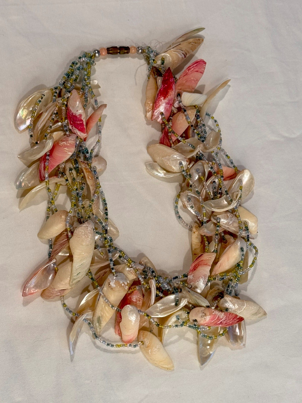 Vintage 9″ Sea Shell Statement Collar Necklace Colorful Beach Boho Chic Style
