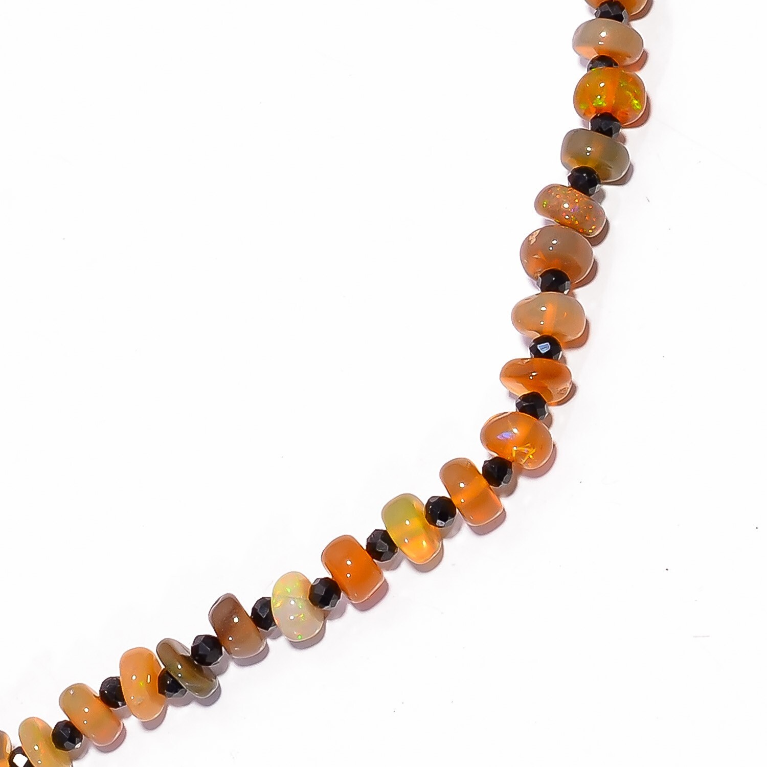33.5 Ct. Natural Multi Fire Ethiopian Opal Gemstone Beads Necklace 16″ A-2520