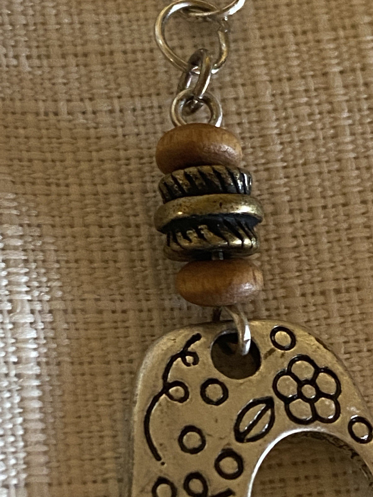 Lia Sophia Heart Pendant Necklace Silver Tone Wood Bead Boho Cottagecore