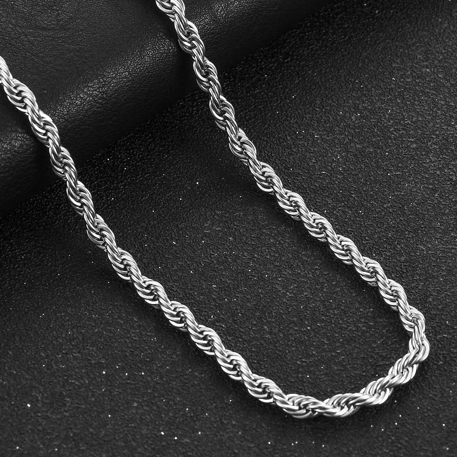 Men’s Stainless Steel Punk Twist Rope Chain Necklace for Women Silver Color Neck