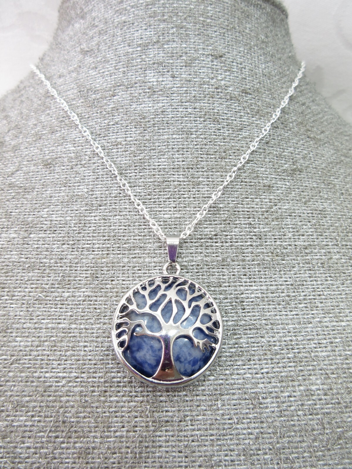 Tree Of Life Necklace Pendant Silver Gemstones Abalone Blue Family Strength Gift