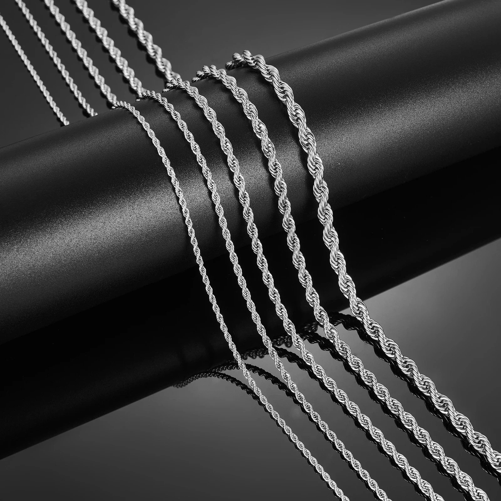 Men’s Stainless Steel Punk Twist Rope Chain Necklace for Women Silver Color Neck
