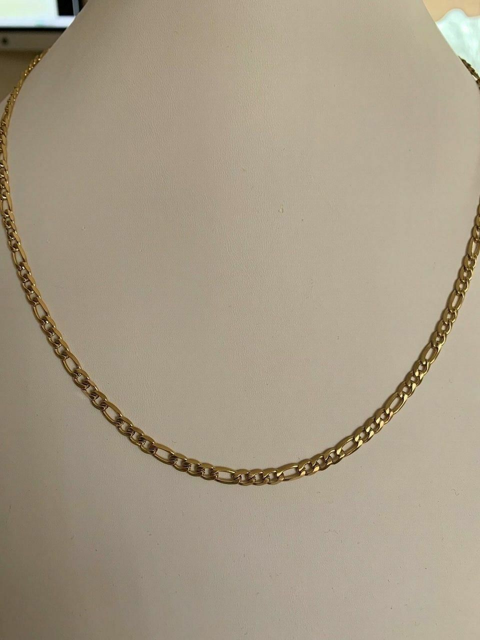 Men’s Gold Figaro Chain 5mm 14k Yellow Gold Over Stainless Steel 18-30″ Lengths