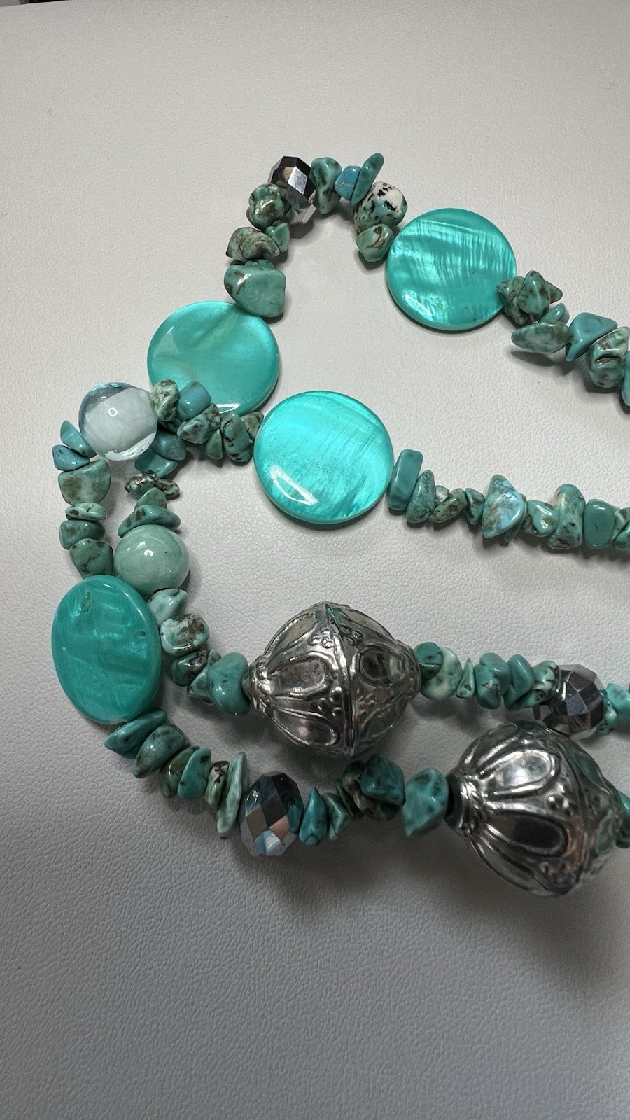 Erica Lyons Faux Turquoise/Glass/Metal Necklace Blue/Silver Tone Lobster Clasp