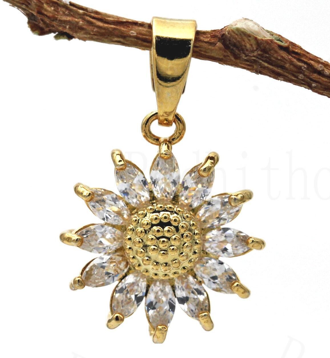 Pretty New 18K Yellow Gold Filled Clear Marquis CZ Sunflower Pendant Necklace