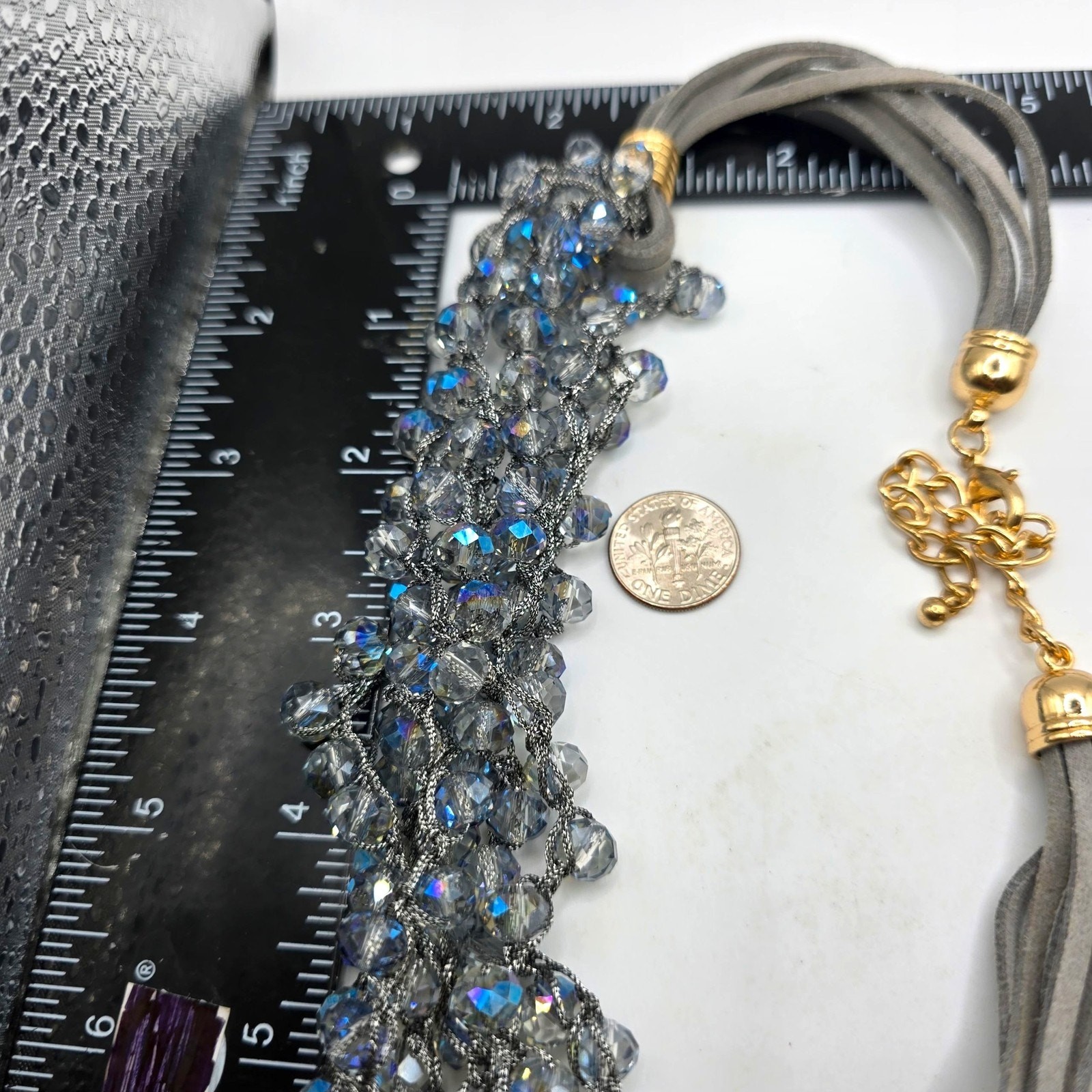 Necklace Clustered Acrylic Bib Multi Strand Adjustable Gold Tone SKU2348