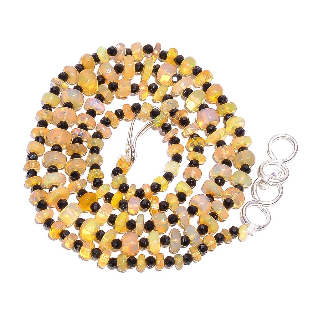29.85 Ct. Natural Multi Fire Ethiopian Opal Gemstone Beads Necklace 16″ A-2519