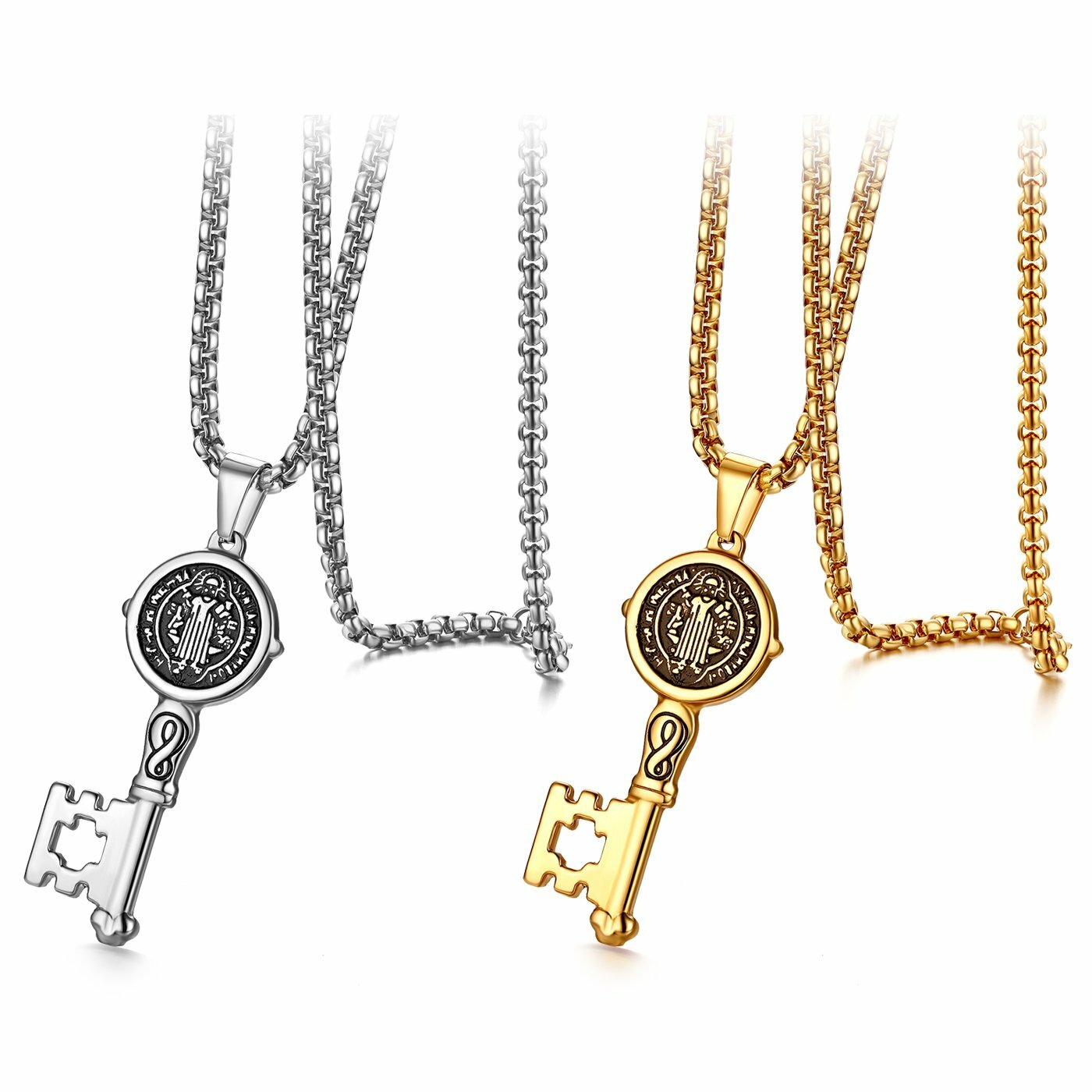 Men’s Stainless Steel St Benedict Pendant Necklace Protection Key To Heaven