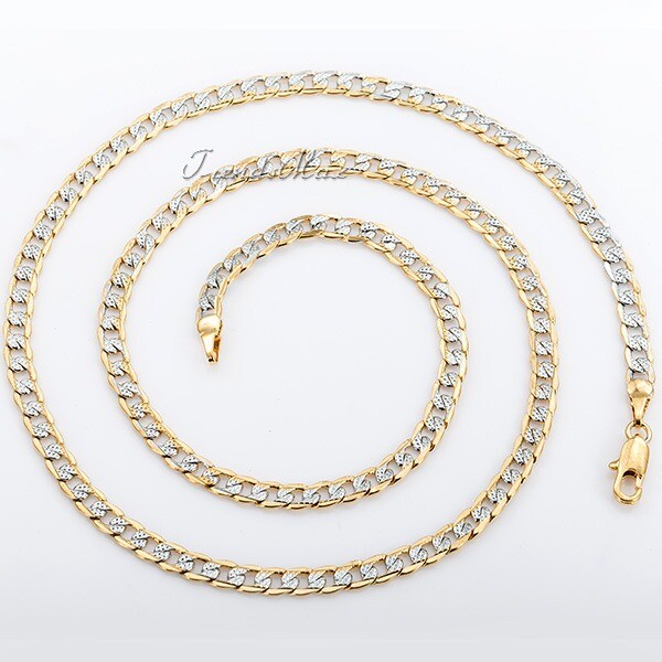 4mm 18-30″ Diamond-Cut Curb Cuban Link Gold Plated Chain Necklace Men Women Gift