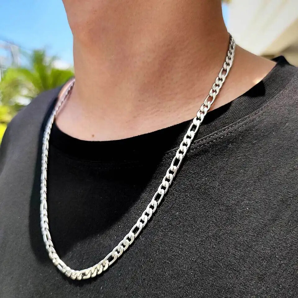 Stainless Steel Figaro Chain 16″- 30″ Necklace Men Women 3/4/5/7/9/10/12mm