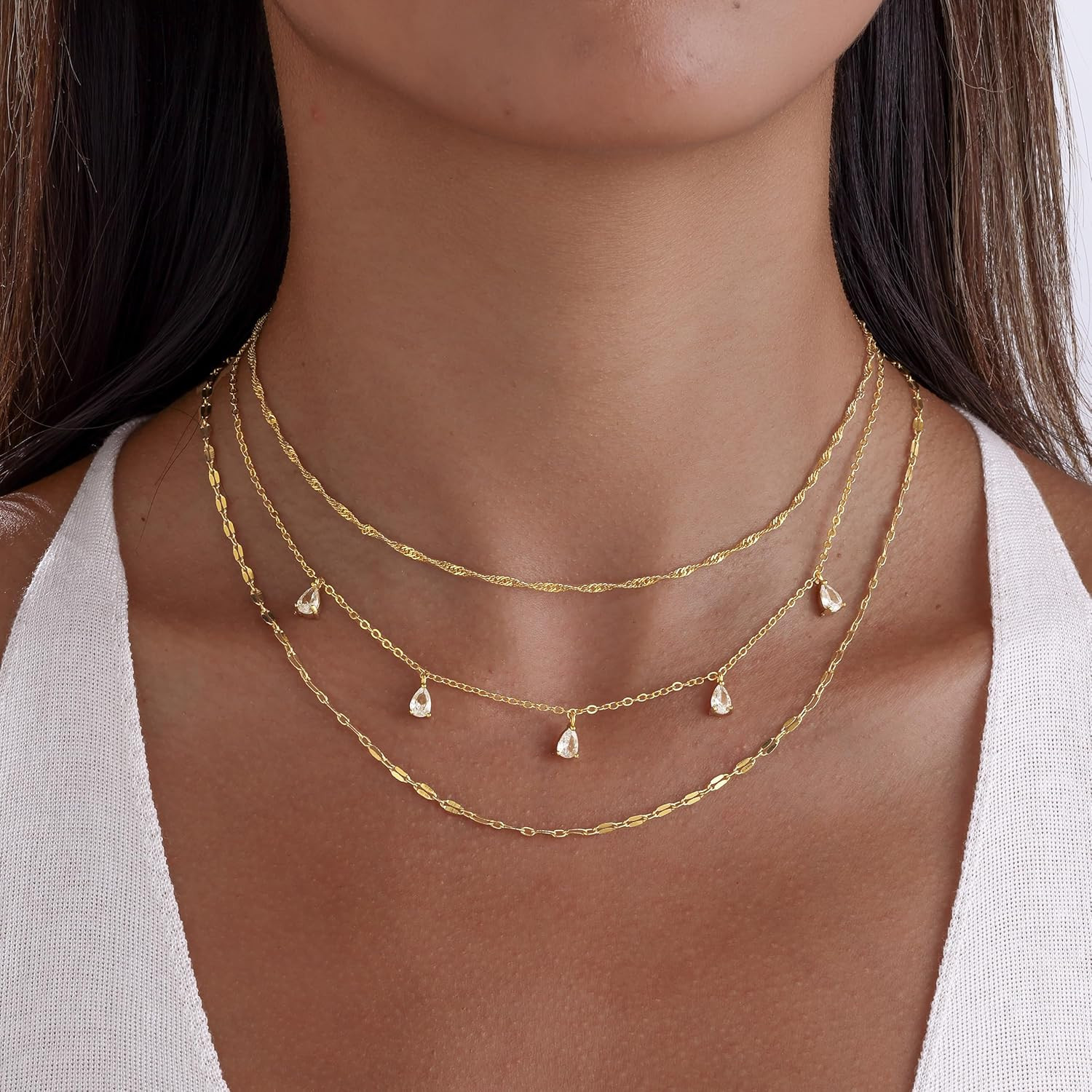 Layered Necklaces for Women, Dainty Gold Necklace Stack 14k Gold Plated Layering