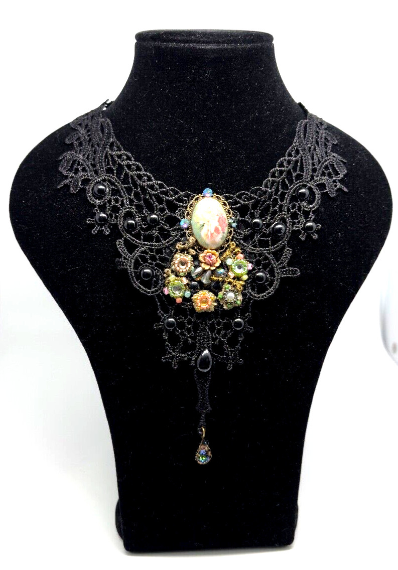Beautiful Necklace Fabric Choker With Colorful Crystals By Michal Negrin #610#