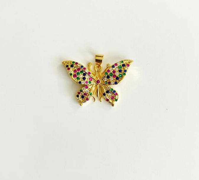 18K Gold Filled Butterfly 22 mm Multicolor Cz Butterfly Charm Pendant- P143