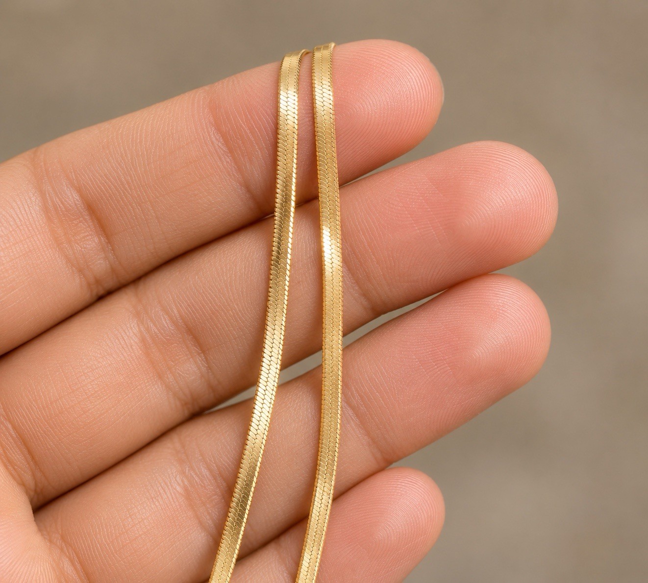 Real Gold Finish 3mm Snake Bone Chain Necklace Titanium Steel 40+5cm Women