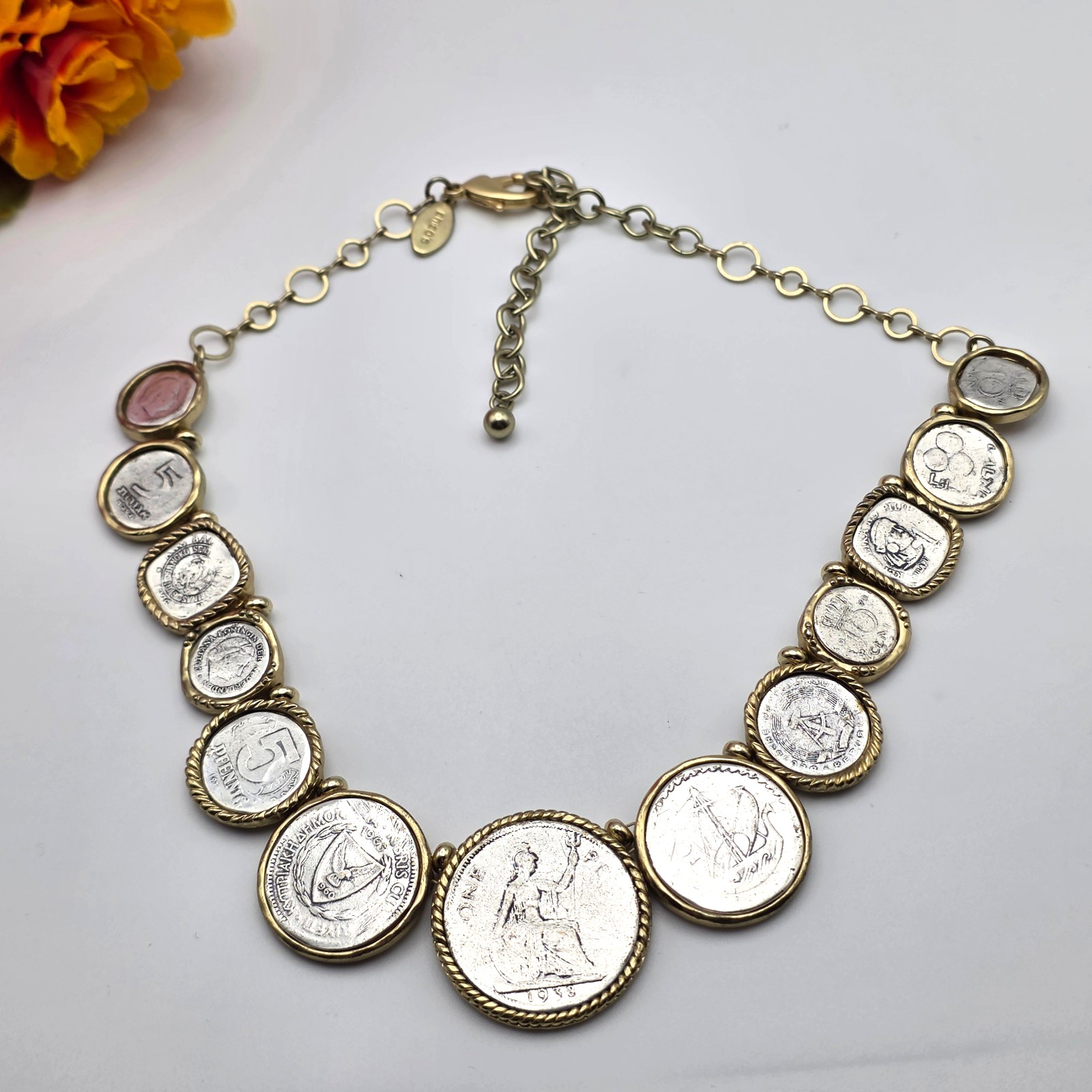 Mixed Metal Graduated World Coin Bib Collar Necklace 20″ Chico’s