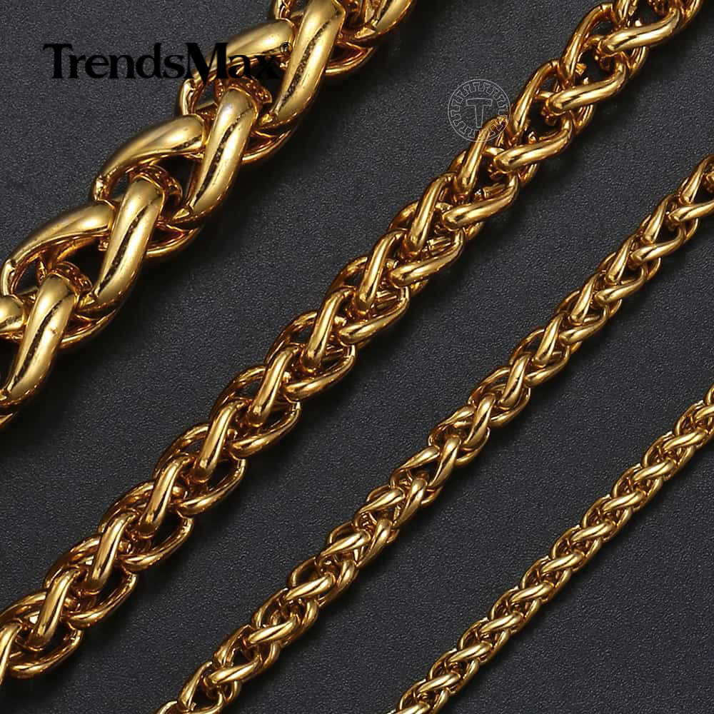 3/3.5/6mm Gold Plated Stainless Steel Wheat Link Necklace Jewelry 18/20/22/24 in
