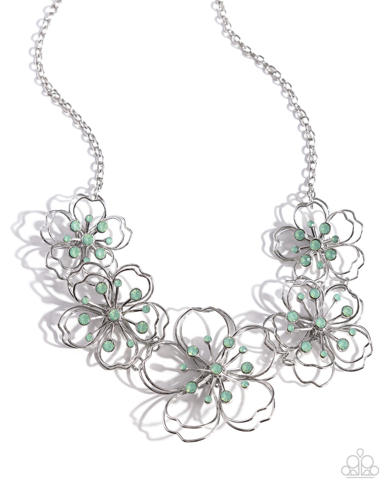 Paparazzi Wiry Wallflowers – Green – Light Green Opalescent Rhinestones – Neckla
