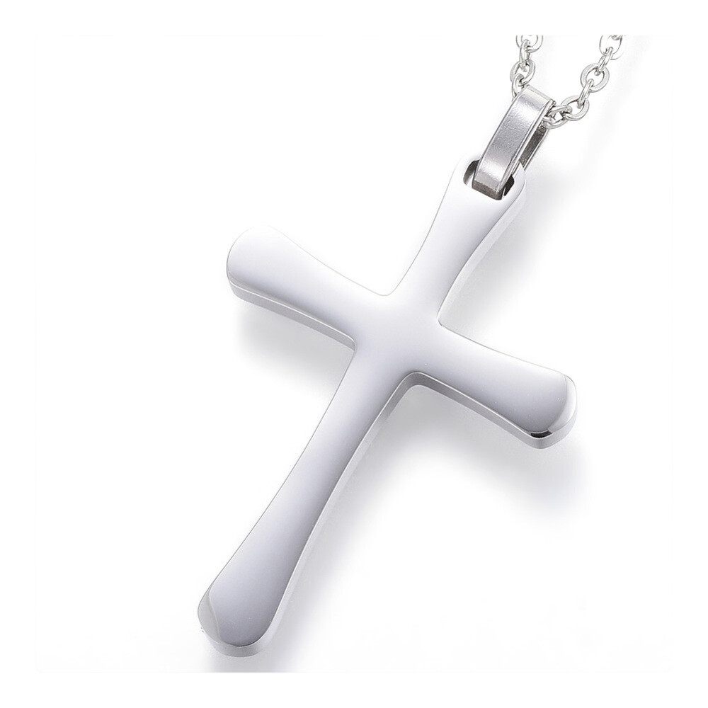304 Stainless Steel Pendant Necklace Polish Latin Cross Silver Color 19.5″  A254