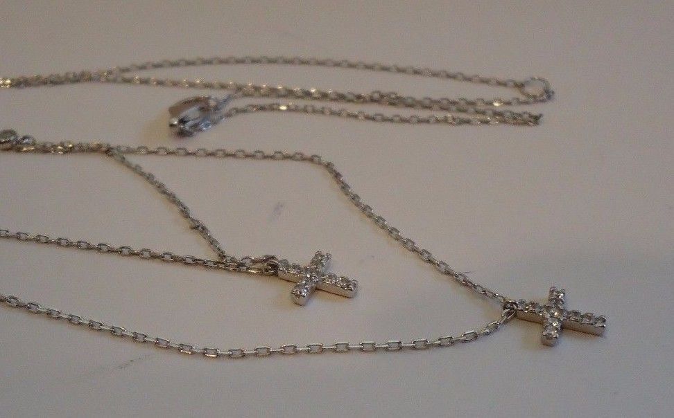 925 STERLING SILVER CROSS NECKLACE PENDANT W/ .25 CT LAB DIAMONDS/ 18” LONG