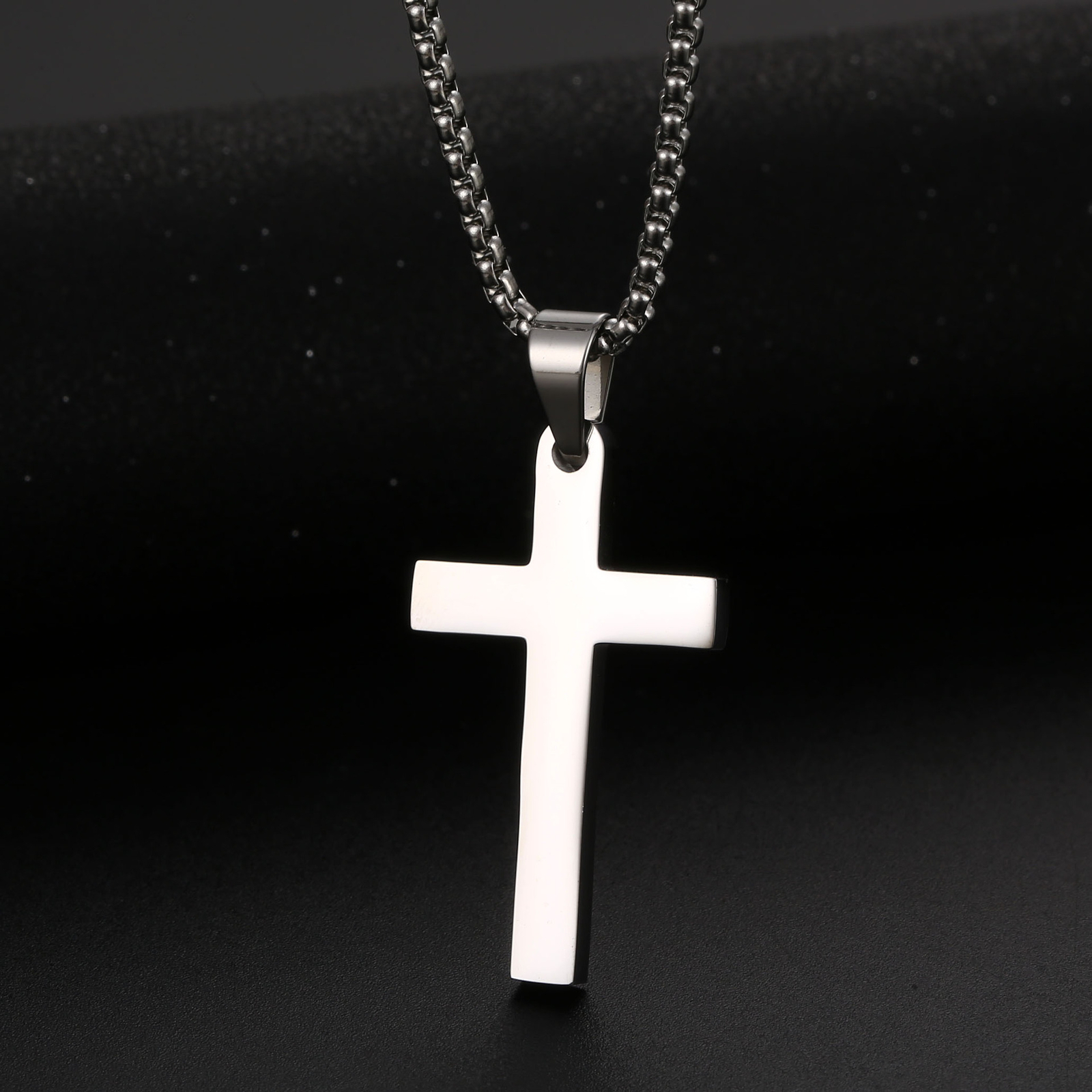 2PCS Men’s Cross pendant Cuban Necklace 24″ stainless steel Silver Plain Gift US