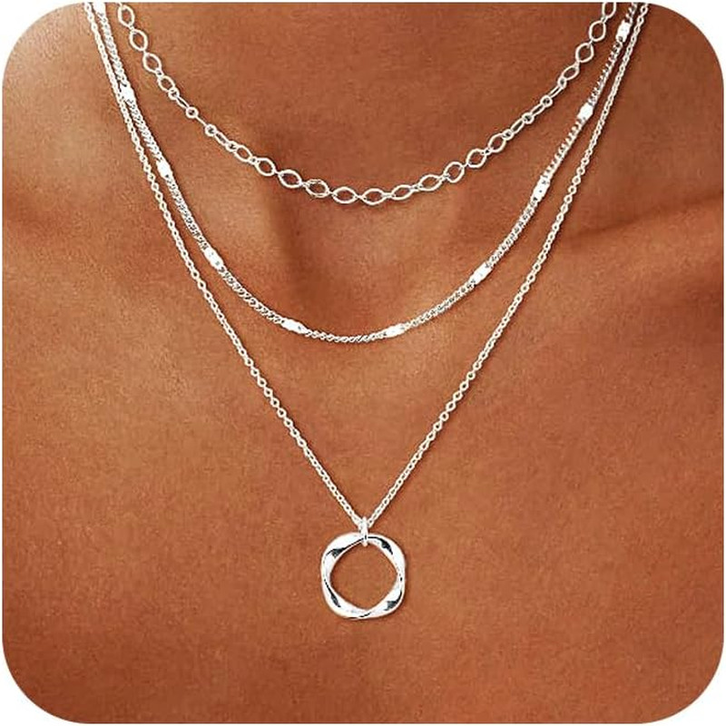 Silver Plated Layered Choker Necklaces for Women, Stackable Stacked Stacking Lay