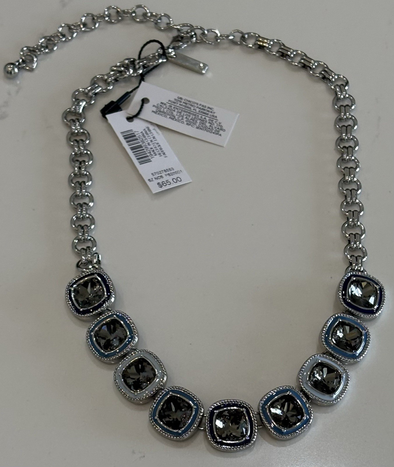 WHITE HOUSE BLACK MARKET WHBM STATEMENT NECKLACE BLUE W/ SILVER NEW NWT