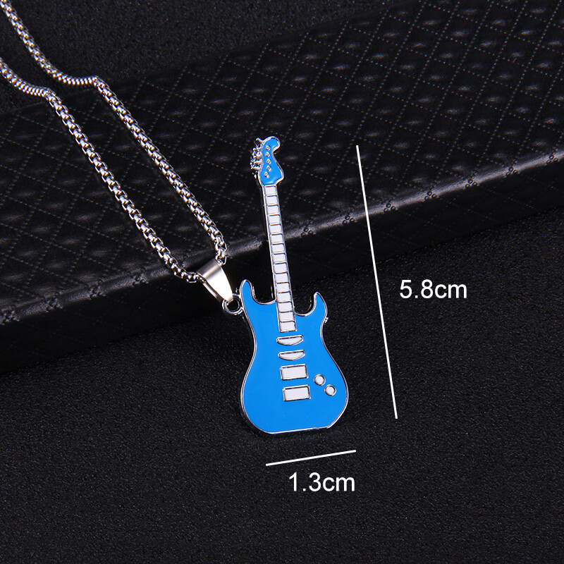 Rock Guitar Pendant Necklaces Fashion Stainless Steel Hip Hop Jewelry Accessory