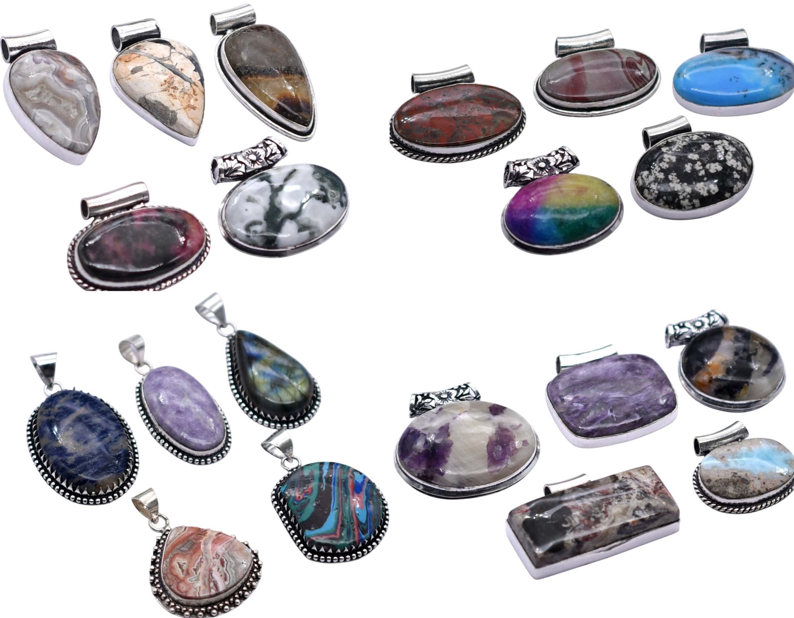 Any 100 PCS Mix Gemstones Handmade Pendant Silver Plated Mix Lot P 9160