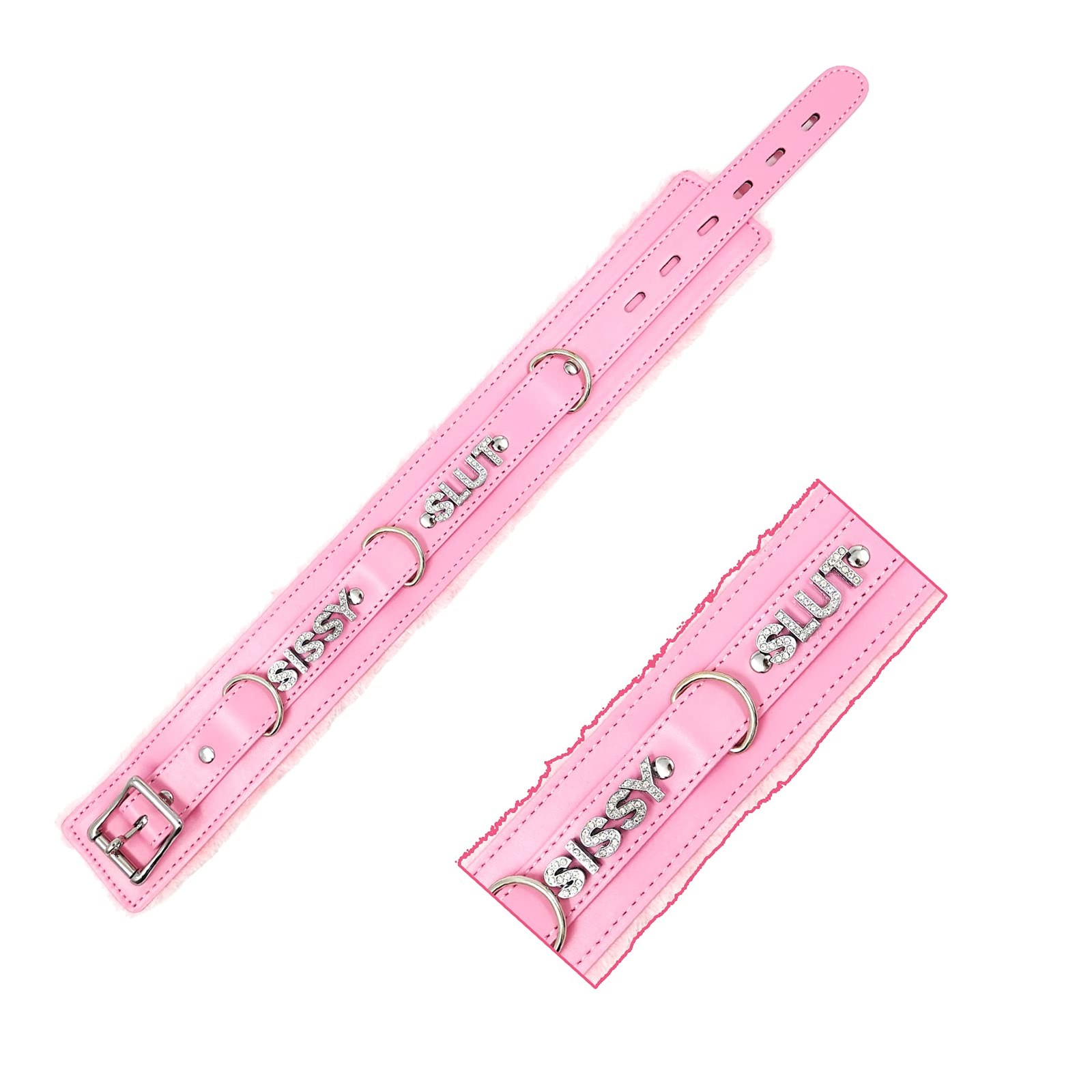 Pink Choker Necklace for Women Leather Collar Fluffy Punk Leash Neck Choker