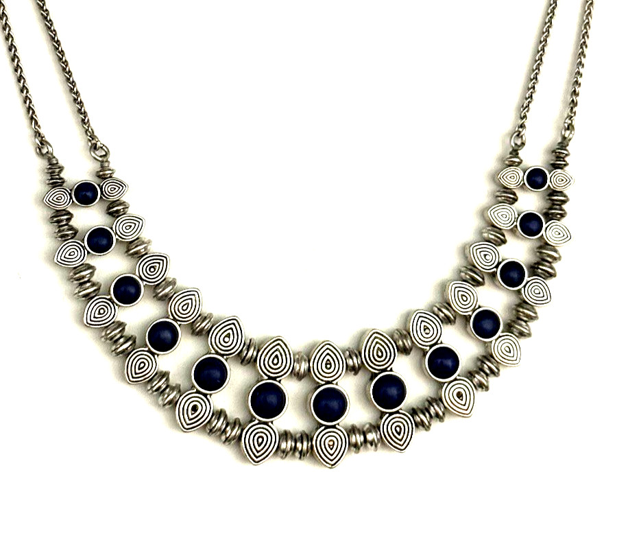 LUCKY BRAND 19″ Etruscan Style Faux Lapis Lazuli Cabochon Bib Necklace