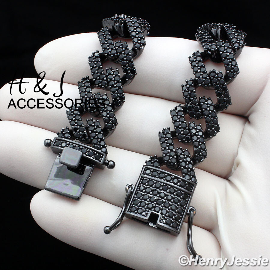 18-24″MEN 14K BLACK GOLD PLATED ICY BLING CZ 14MM MIAMI CUBAN CURB NECKLACE*BBN6