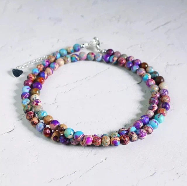 4mm Galaxy Sea Sediment Jasper Beaded Choker Healing Dainty Women Necklace Gift