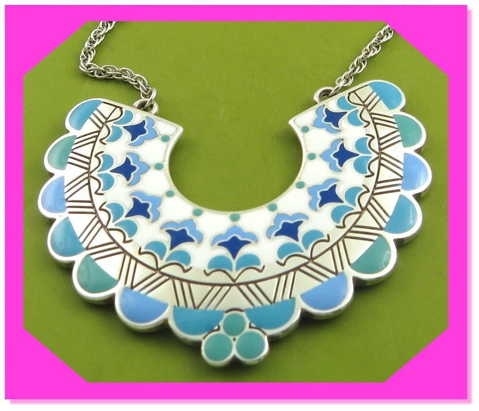 BRIGHTON CASABLANCA GARDEN Blue Silver Reversible Pendant NECKLACE NWtag $68 70%