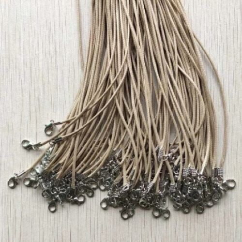 1.5mm Khaki Wax Leather Cord Rope Necklace 45+5cm Chain Lobster Clasp 10pc