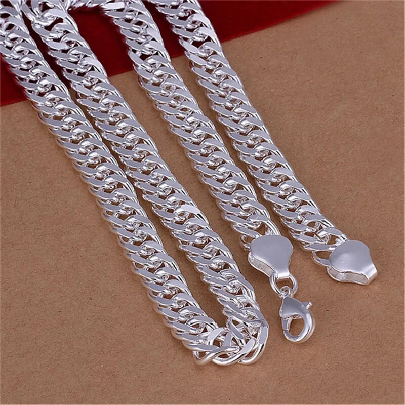Fine 925 Sterling Silver 10MM Chain Necklace For Man Women Solid Fashion Jewelry