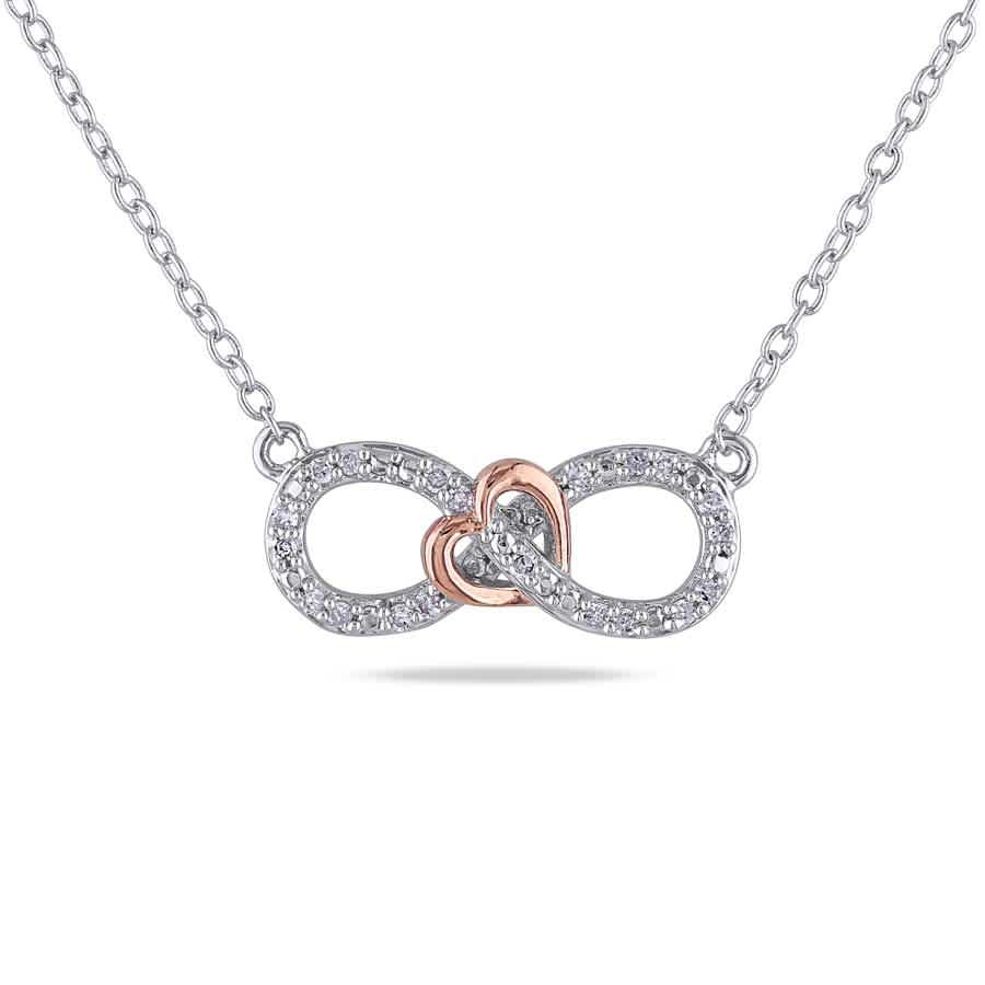 AMOUR 1/10 CT TW Diamond Infinity Heart Necklace In 2-Tone Pink and White