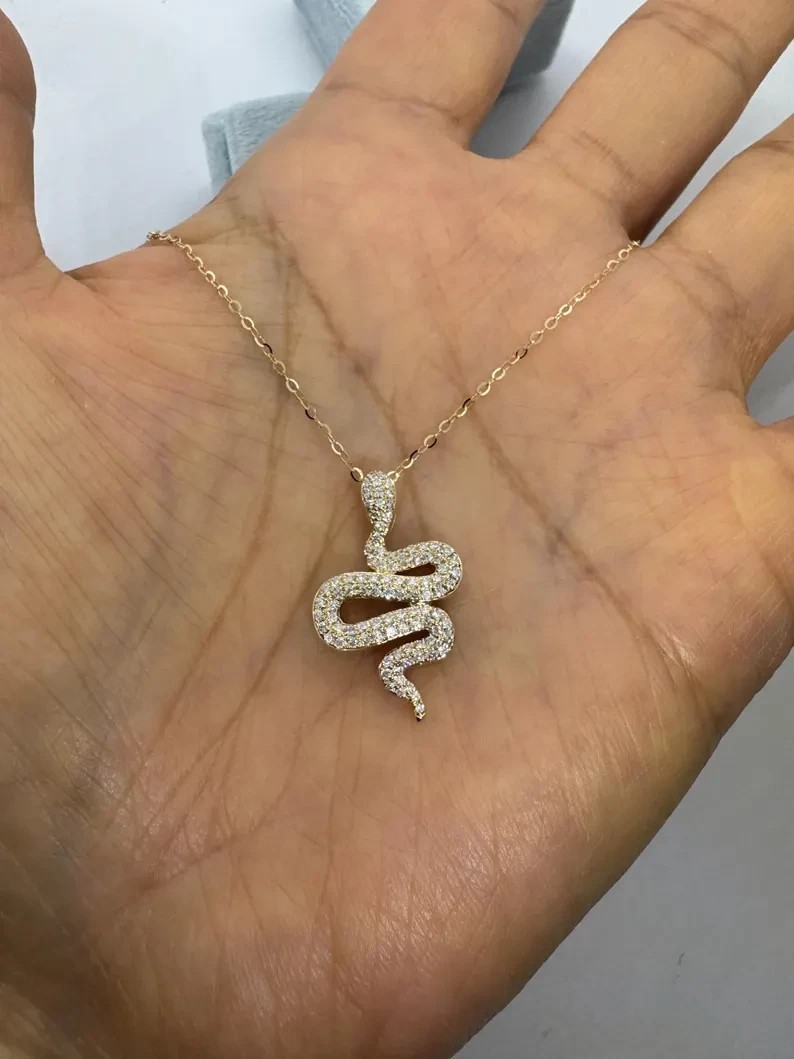 Round Cut Simulated Diamond Snake Shape Women’s Pendant 14k Yellow Gold Plated