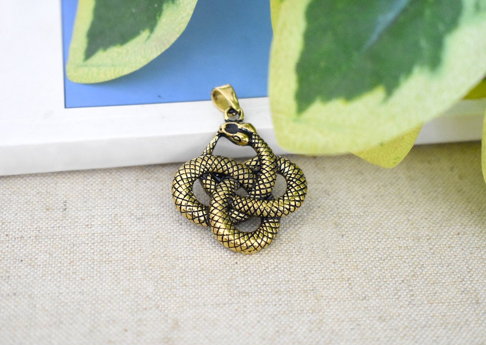 Ouroboros Snake Lying 92.5 Sterling Silver Pewter Brass Charm Necklace Pendant