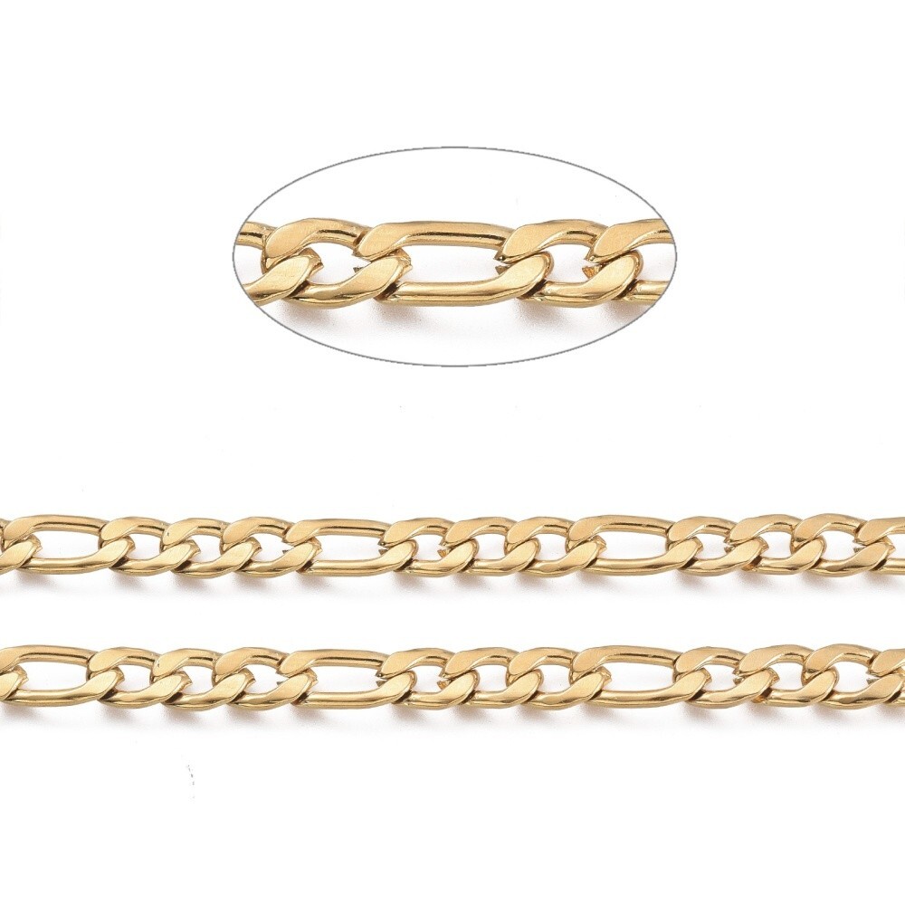 Stainless Steel Figaro Gold Chain Necklace 16″-36″ Men Women 4.5/6.5/7mm N71