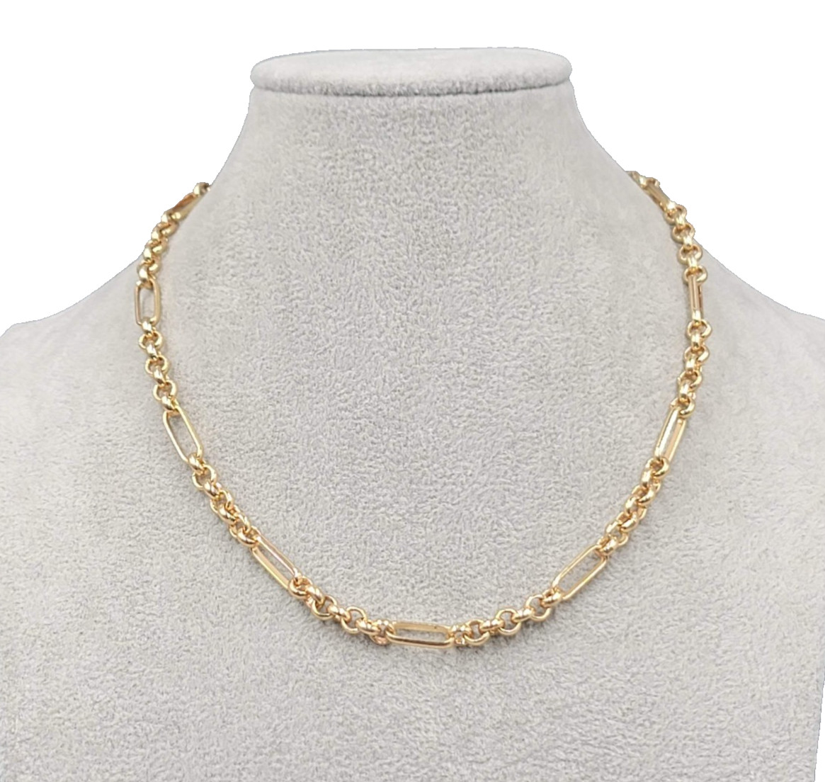 Round and Oval Link Chain Necklace Gold Plated 18″ adj
