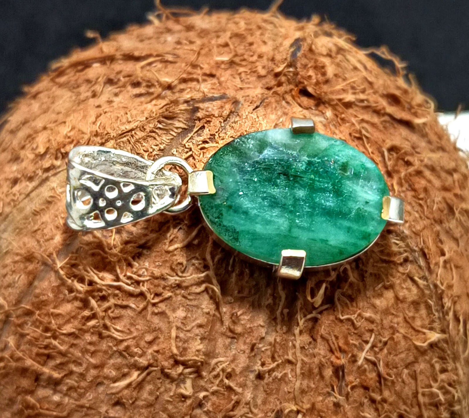 Certified 24.35 Ct Natural Emerald 925 Solid Silver Oval Cut Pendant Gemstone
