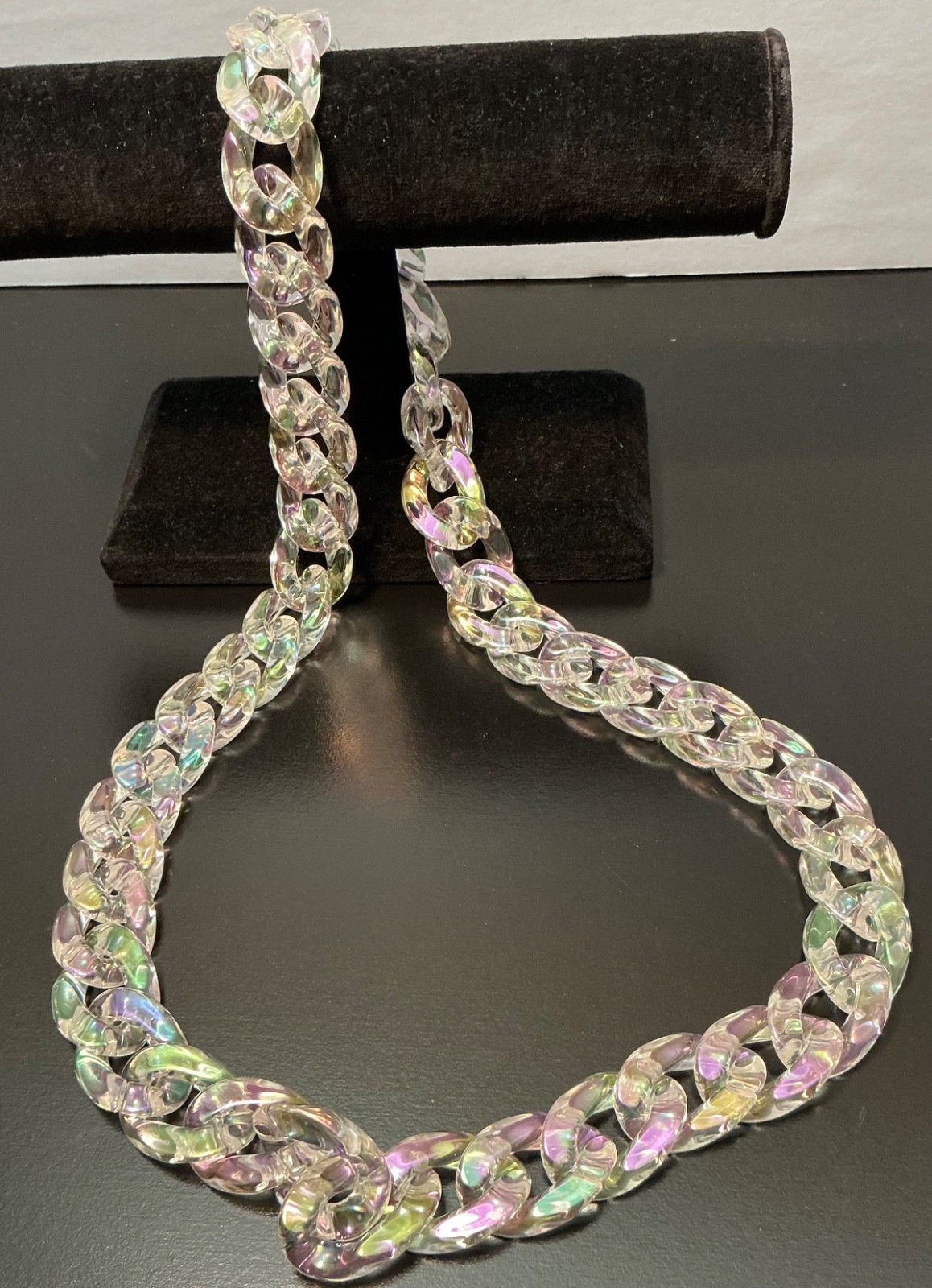 Hip Hop Cuban Chain Link Necklace Iridescent Jewelry 30” Large Acrylic Plastic