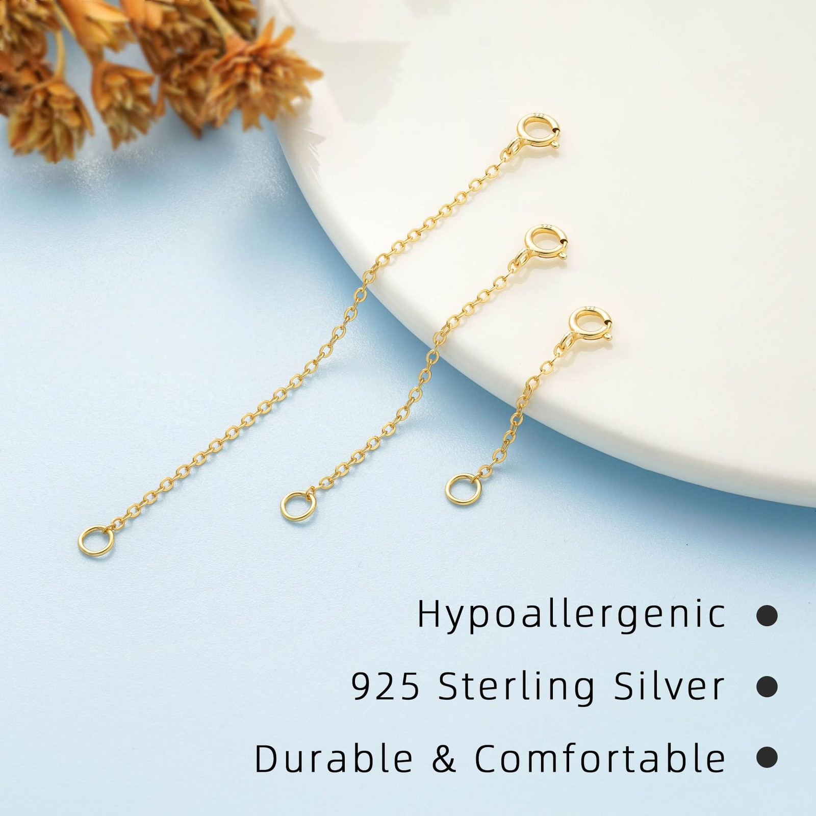 Gold Necklace Extenders 14k Extender Chain 925 Sterling Silver Extension Brac…