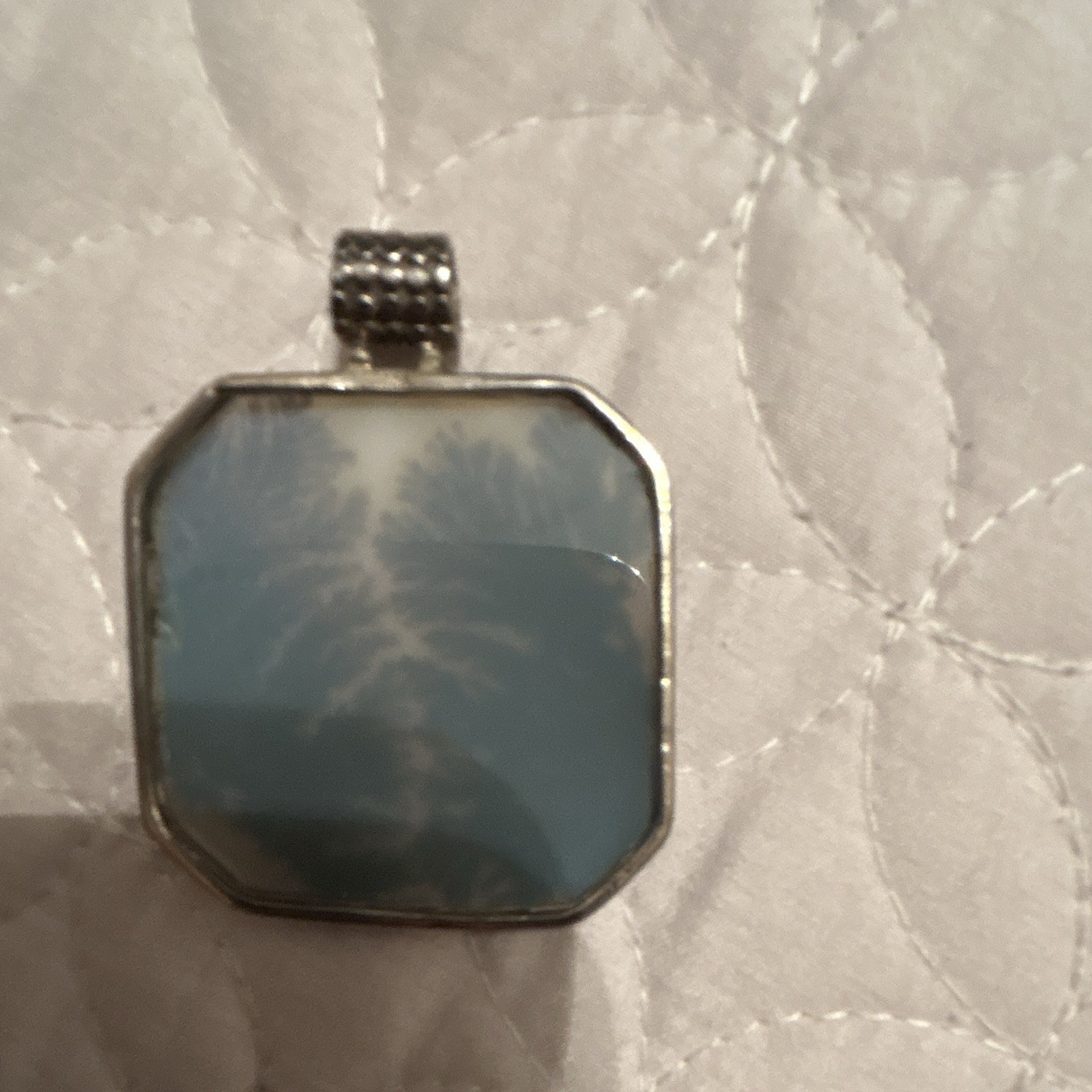 Octagon Pendant Necklace Charm, Silver Tone, Black & White Resin Inlay
