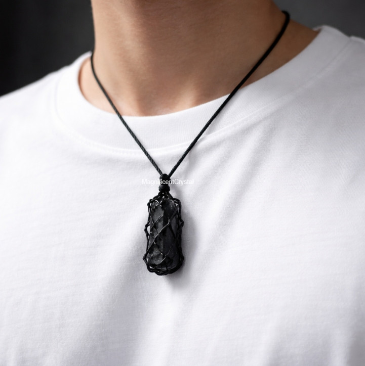 Raw Black Tourmaline Pendant Hand-Wrapped Healing Crystal Protection Necklace