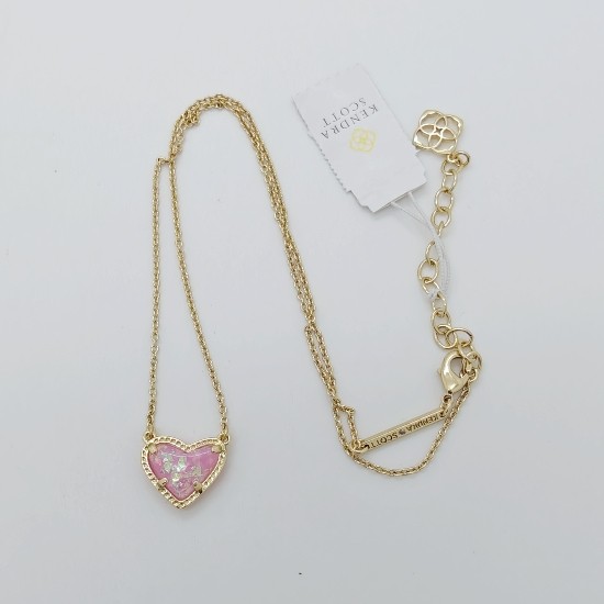 New Kendra Scott Ari Heart Gold Necklace in Pink Opal