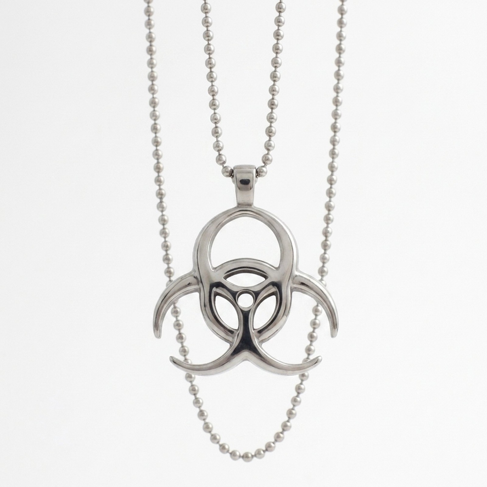 Biohazard Necklace Mens Womens Stainless Steel Virus Quarantine Zombie Pendant